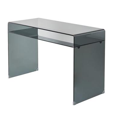 Imagem de Escrivaninha de vidro temperado simples com armazenamento aberto, estilo minimalista moderno para laptop, mesa de escritório (G)