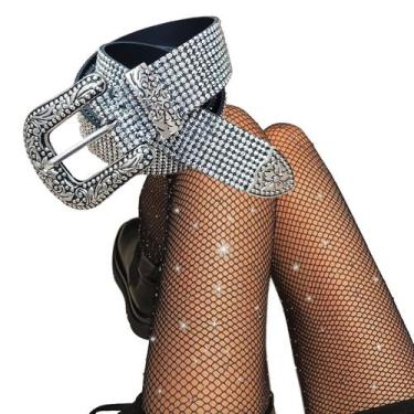 Imagem de Kit Cinto Country Feminino Strass + Meia Calça Arrastão com Brilho - A