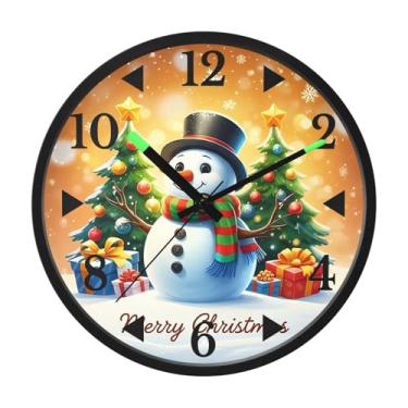 Imagem de STAYTOP Lindo boneco de neve de Natal relógio de parede LED para quarto com brilho noturno, relógios de parede silenciosos de 30 cm para decoração de sala de estar, controle de som, relógio de parede