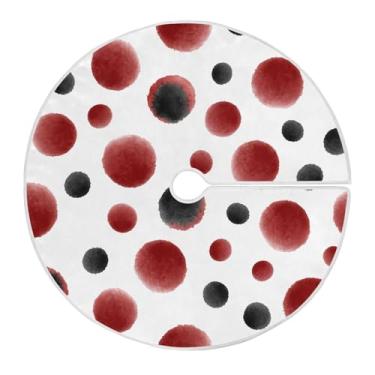 Imagem de Qilmy Saia de árvore de Natal de bolinhas de tinta vermelha 120 cm, de camurça, para árvore de Natal, adequada para ambientes internos e externos, festa, escritório, armário 1088