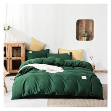 Imagem de Jogo de cama de cor sólida, capa casal casal Queen King capa de edredom lençol plano, roupa de cama (rei verde)