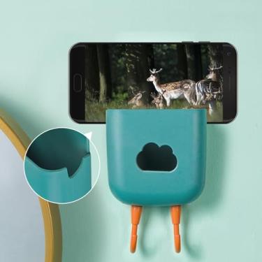 Imagem de Suporte de Telefone para Parede Controle Remoto Organizador Caixa Armazenamento Sem Furo Multifuncional Quarto Banheiro Escritório com Ganchos Cabo Ca