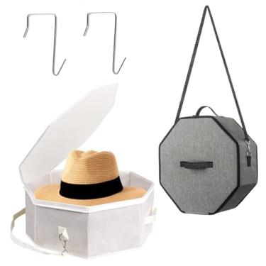 Imagem de lahnao 2 peças de capa rígida de chapéu de cowboy para chapéus de aba larga, caixas de armazenamento de chapéu dobrável, capa de chapéu de cowboy reforçada lateral com 2 ganchos de porta para viagem