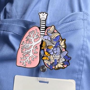 Imagem de Carretel de crachá de acrílico anatômico de pulmão e borboleta - Suporte de identificação médica plano para profissionais de saúde | Clipe retrátil para enfermeiros e terapeutas respiratórios |