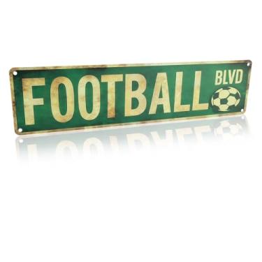 Imagem de Decoração de Parede Futebol para Meninos, Placa Metal Vintage Futebol Pôster Esportivo para Quarto Adolescentes Decoração Festa Aniversário e Presente Meninos