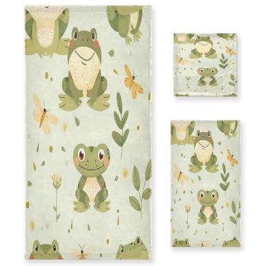 Imagem de xigua Conjunto de toalhas de banheiro de sapo de desenho animado absorvente macio 3 peças toalha de banho toalha de mão toalhas decorativas para banheiro, academia, hotel, praia, piscina