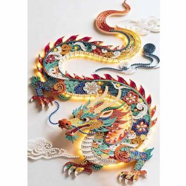 Imagem de Kits de arte de diamante de formato especial de dragão para adultos iniciantes, kit de pintura de diamante de strass de cristal DIY para artesanato para adultos, pintura artística de diamante 5D