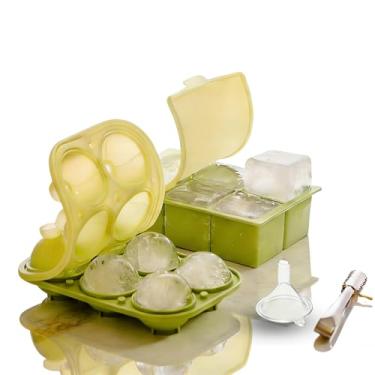 Imagem de Zozotiny Bandejas de gelo de silicone (conjunto de 2) com tampa grandes moldes de gelo - 6 peças de máquina de gelo quadrada grande e 6 bandejas de cubos de gelo para uísque, coquetéis e café