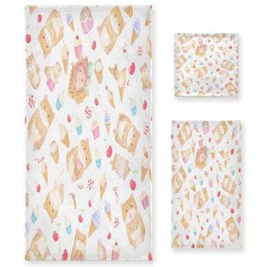 Imagem de xigua Lindo conjunto de toalhas de banheiro sorvete absorvente macio 3 peças toalha de banho toalha de mão toalhas decorativas para banheiro, academia, hotel, praia, piscina