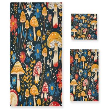 Imagem de xigua Conjunto de toalhas de banheiro de cogumelos coloridos absorvente macio 3 peças toalha de banho toalha de mão toalhas decorativas para banheiro, academia, hotel, praia, piscina
