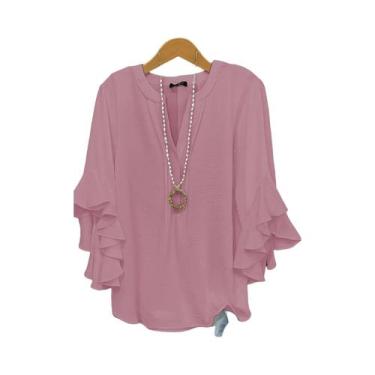 Imagem de Blusa Feminina Solta De Chiffon Com Decote V E Manga Três Quartos, Cor