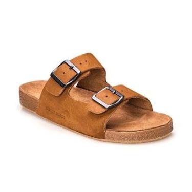 Imagem de Sandália Couro Masculina Chinelo Anatômico Fivela Burly Heads Taupe-Masculino