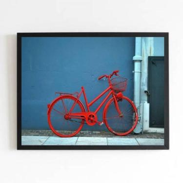 Imagem de Quadro Fotografia Bicicleta Vermelha 45X34Cm Com Vidro Preta