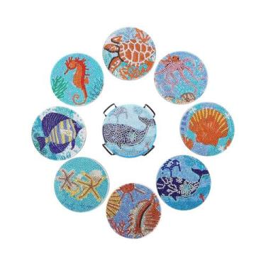 Imagem de Conjunto De 8 Porta-Copos De Pintura Diamante Para Adultos Com Suporte