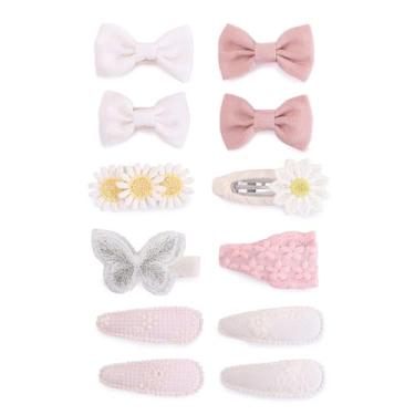 Imagem de 12 peças de acessórios de cabelo infantil – Presilhas de cabelo feitas à mão para bebês meninas com flores bordadas, laços, borboletas e presilhas de pressão para meninas, conjunto de presente de