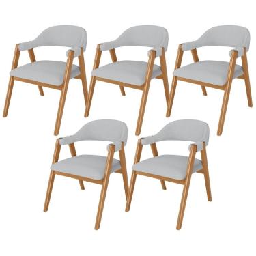 Imagem de Kit 05 Cadeiras de Jantar e Estar Living Estofada Nadja L02 Linho Cinza - Lyam Decor
