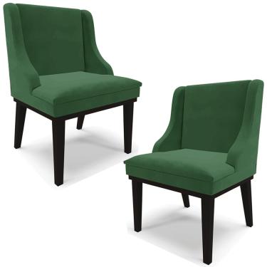 Imagem de Kit 2 Poltronas Decorativas Base Fixa de Madeira Firenze Veludo Verde/Preto - Gran Belo