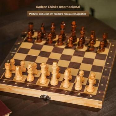 Imagem de Conjunto De Xadrez, Damas E Gamão De Madeira 29x29cm Com Tabuleiro Dob