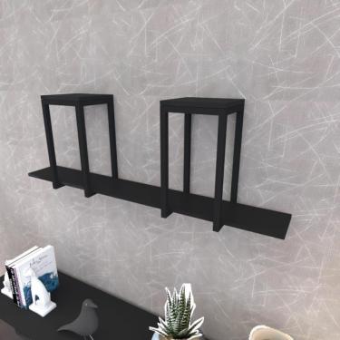 Imagem de Prateleira Industrial Suspensa Estante Parede Nicho Preta Cozinha Escritorio Sala Quarto Infantil