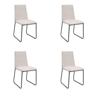 Imagem de Kit 4 Cadeiras De Jantar Cozinha Industrial Lexa Veludo Élpis Móveis Bege Claro Preta
