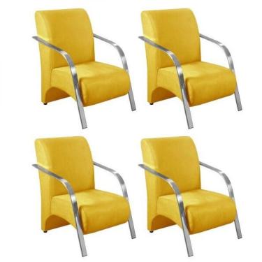 Imagem de Kit 4 Poltronas 1 Lugar Vênus Pé Alumínio Amarelo