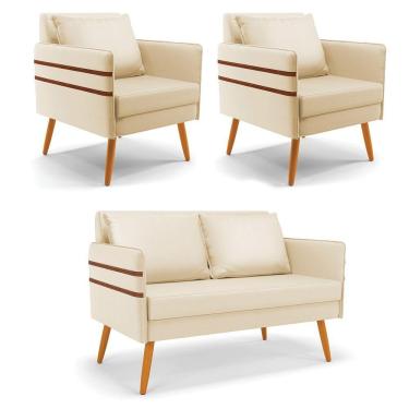 Imagem de Kit 01 Namoradeira E 02 Poltronas Corino Castanho Bege