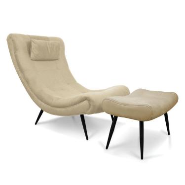 Imagem de Kit 01 Poltrona E 01 Puff Sher Suede Pés Palito De Ferro - D'rossi Cor Bege