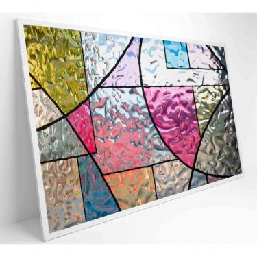 Imagem de Quadro Vitral Geométrico Colorido Medidas 60x40 Cm Impressão Vidro Acrílico