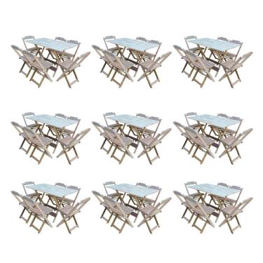 Imagem de Kit 9 Conjuntos De Mesa Dobravel Com 6 Cadeiras De Madeira 120X70 Para Restaurante E Bar- Sem Pintur