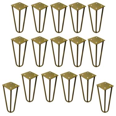 Imagem de Kit 16 Pés de Metal 15 CM Hairpin Legs Mesas de Centro Puffs Dourado