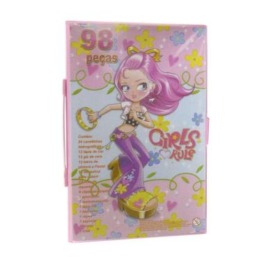Imagem de Estojo Maleta Escolar Girl Com 98 Peças INMETRO
