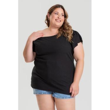 Imagem de Blusa Feminina Plus Size Malha Canelada Decote Assimétrico - Serena, P