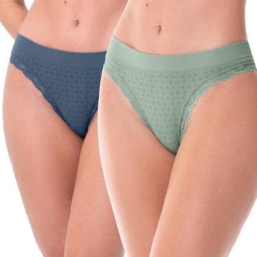 Imagem de Kit com 2 Calcinhas Biquíni com Renda sem Costura Azul Índigo Escuro e