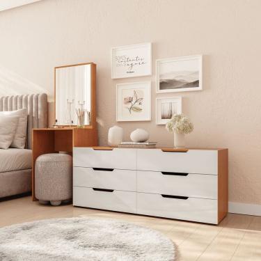 Imagem de Cômoda Penteadeira 6 Gavetas Madrid Branco/Freijó