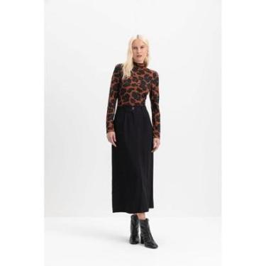 Imagem de Saia Feminina Midi Em Alfaiataria Essendi Preto-Feminino