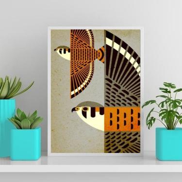 Imagem de Quadro Decorativo Moderno Pássaros 33X24Cm Vidro Branca