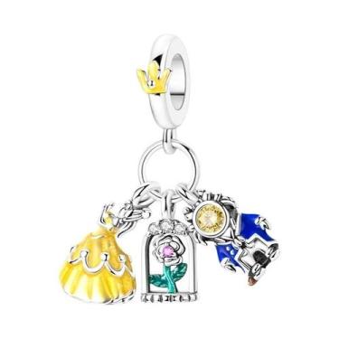 Imagem de Pingentes De Contos De Fadas Castelo De Rosas E Coelho Raposa Prateada