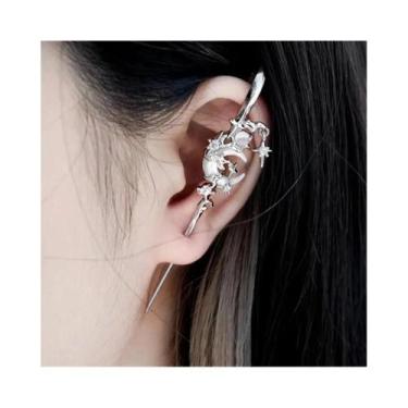 Imagem de Brincos De Piercing Estrela E Lua Retrô Preto E Branco Com Diamantes P