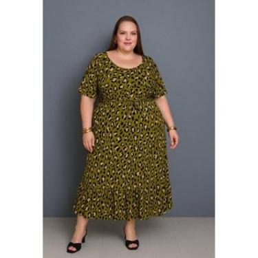 Imagem de Vestido Longo Plus Size D Bell Outlet Fashion Manga Longa Verde-Feminino