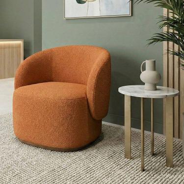 Imagem de Poltrona Decorativa Orgânica Premium em Bouclê Italiano Terracota para Sala e Recepção