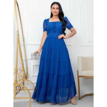 Imagem de Vestido Longo Feminino para Festa Elegante Decote Quadrado Noiva Casam