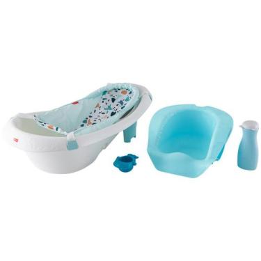 Imagem de Fisher Price Banheira Deluxe 4 em 1 Mattel GPN17, Azul e Branco