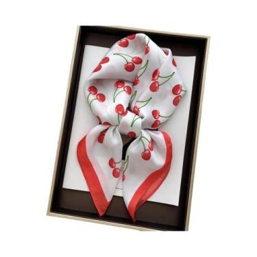 Imagem de Lenço De Cetim Quadrado Feminino 70x70cm Com Estampa De Cereja, Xale F
