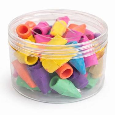 Imagem de Borracha Ponteira Escolar Colorida Kit 48 Unidades Para Lápis Pote Macia
