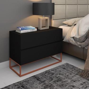 Imagem de Kit 2 Mesa de Cabeceira Eros 60cm MDF 2 Gavetas Espaçosas Estilo Indus