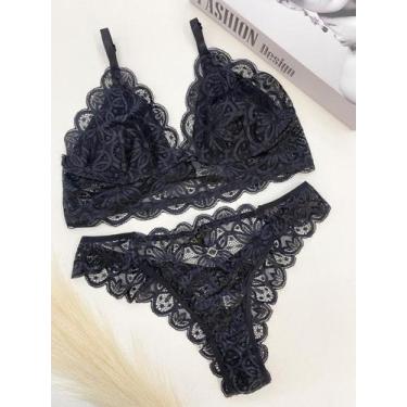Imagem de Conjunto Sem Bojo Forrado Preto Calcinha Isis - Treacy Lingerie, M