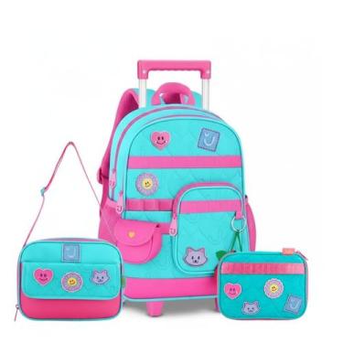 Imagem de Kit Mochila Rodinhas Lancheira Estojo JuJu Teófilo Infantil, Verde