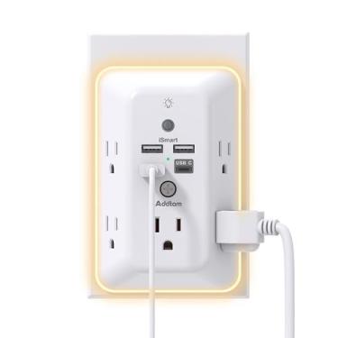 Imagem de Protetor de Surto Addtam com 5 Tomadas, Luz Noturna e 4 Portas USB