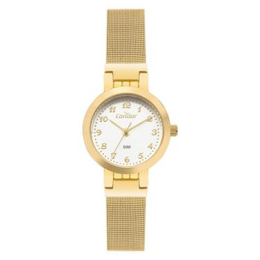 Imagem de Relógio Condor Slim Pequeno Basico Dia A Dia Co2035nya/4k Dourado Todos Os Números Branco-Feminino