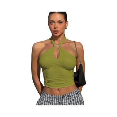 Imagem de Top Cropped Feminino Halter Sem Costas Com Bandagem, Moda Casual De Ve